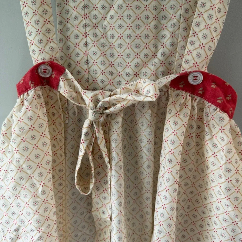 Vintage‎ Farmhouse Chicken Print Apron Womens OS Cream Red Handmade Cottagecore
